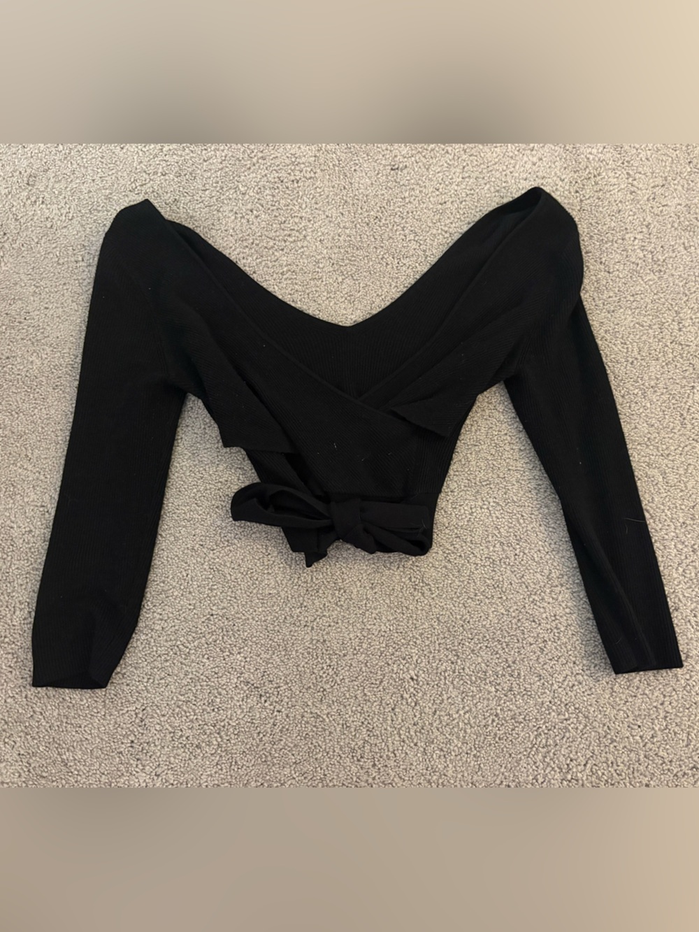 Black Tie-Front Cropped Sweater
